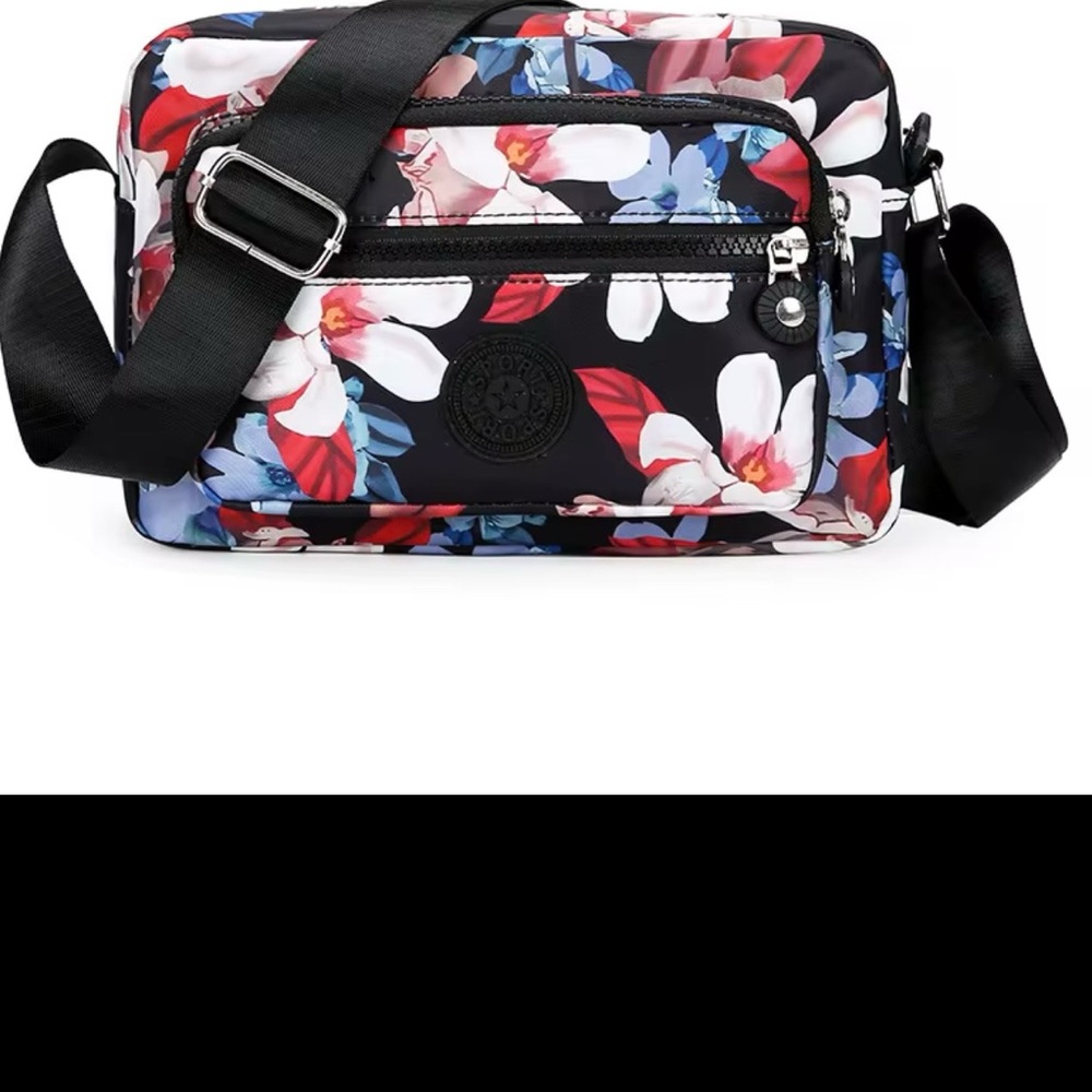 Floral Crossbody Bag in Black, Red & Blue